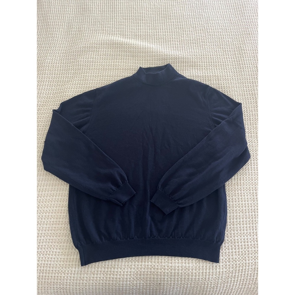 Grant Thomas Sweater Mens XL Navy Blue Italian Merino Wool Turtleneck Made Italy